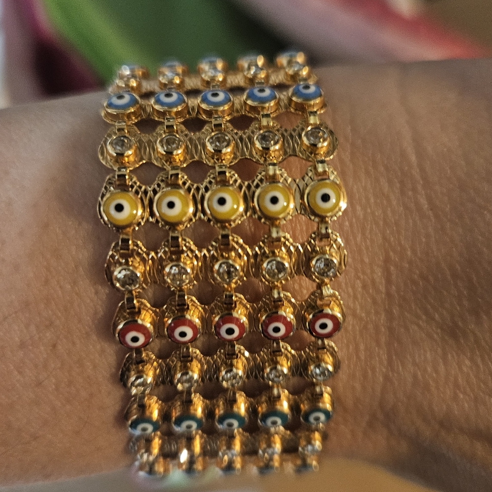 Rose Gold Evil Eye Multi-Layer Bracelet with Multicolor Accents NWOT